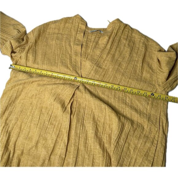 ZARA PLEATED LINEN BLEND TUNIC DRESS ZW COLLECTION Boho Mustard Yellow XS - Picture 6 of 10